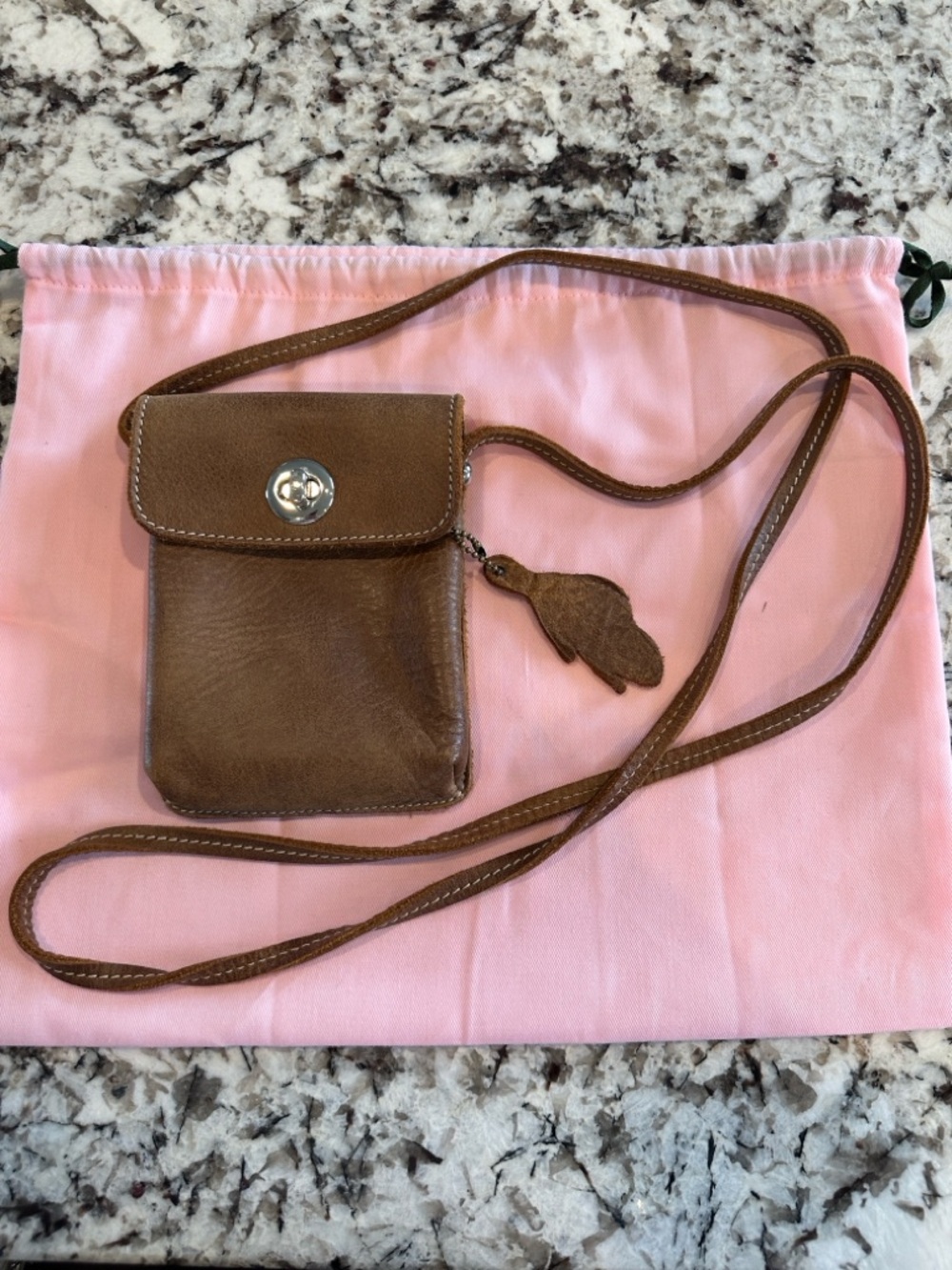 Roots Brown Leather Crossbody Pouch
